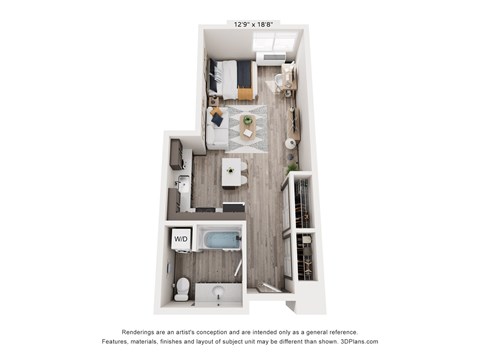Floor plan for studio, 1 bath, 509 sqft